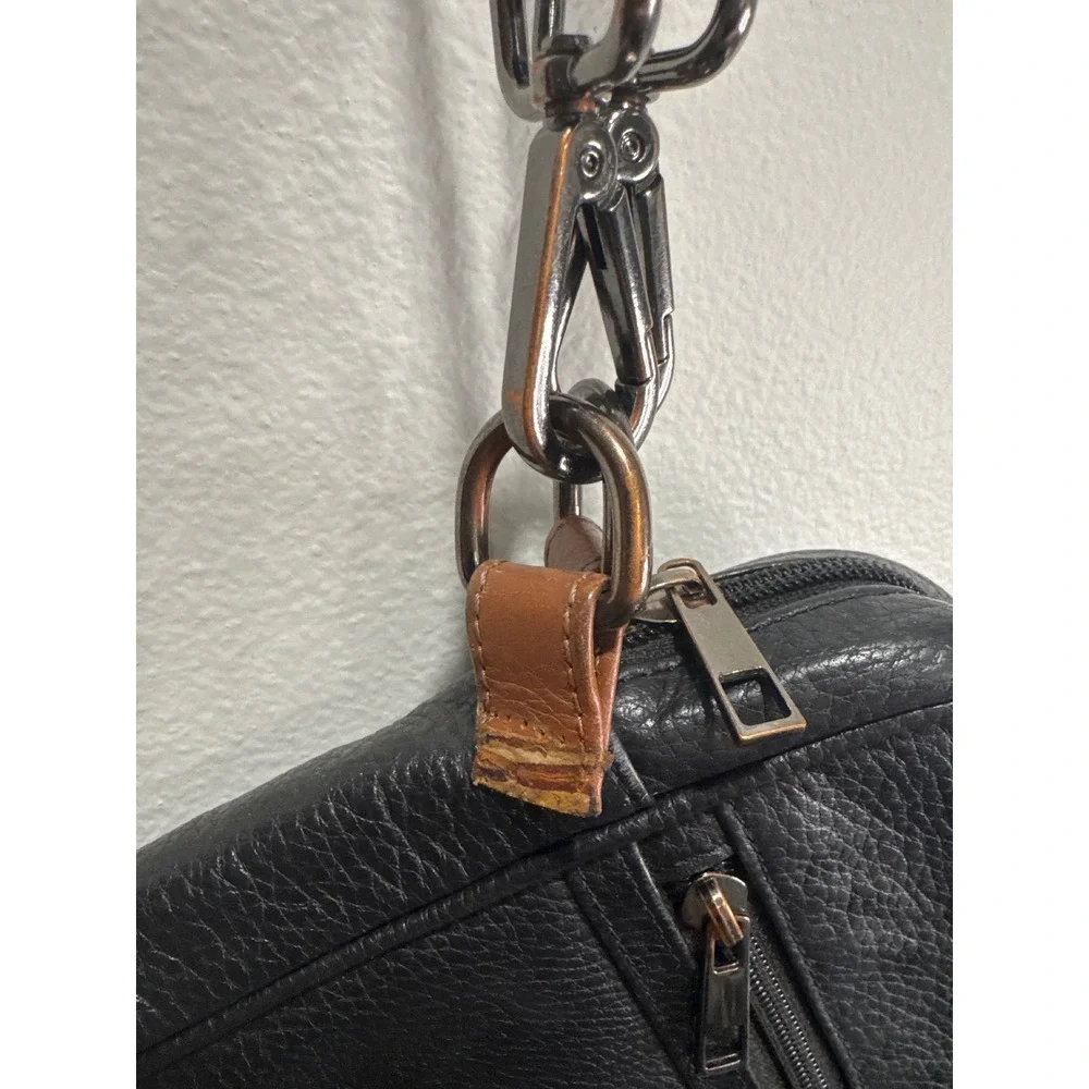 Champs Black Pebbled Leather Crossbody Bag Small Travel Messenger Pouch